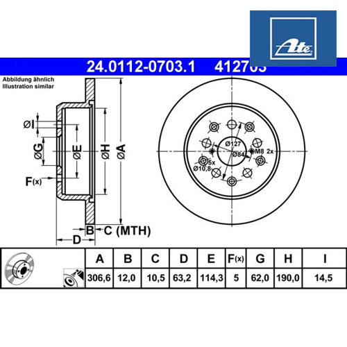 Brake disc ate 0112 0703 - disc,