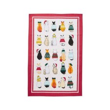 Cotton Tea Towel Ulster Weavers Christmas Cats in Waiting 100% Cotton Red/Cream