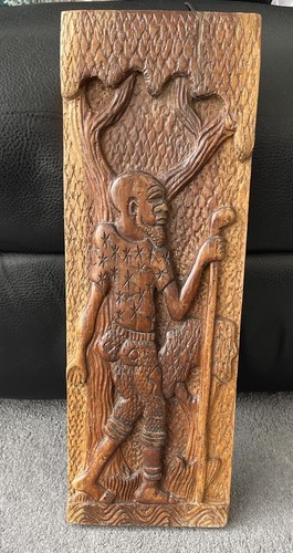 Old man staff relief plaque - man,