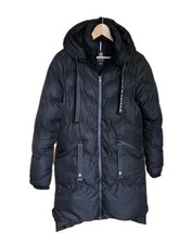 Saint & Sinner Hooded Puffer Coat Women's Black UK•10 Mid-Length Zip Fastening 