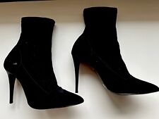 Topshop Black Faux Suede Stiletto Ankle Boots Pull On  - Size 6 UK (EU 39) NEW