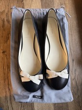Miu Miu Black Leather Ballet Flats With Grosgrain Bows Size 39.5