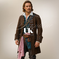 Brown Pirate Captain Coat,Brass Button–18th Century Reenactment Cosplay Jacket