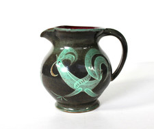 FISHLEY HOLLAND Studio Pottery Dark Grey & Green COCKERELL JUG Slipware