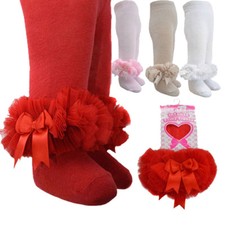 BABY FRILLY TUTU TIGHTS + BOWS SPANISH STYLE FANCY PARTY CHRISTENING TIGHTS