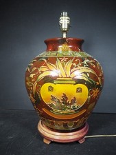 Vintage Large Ceramic Ginger Jar/Vase Oriental Style Table Lamp on Wood Base