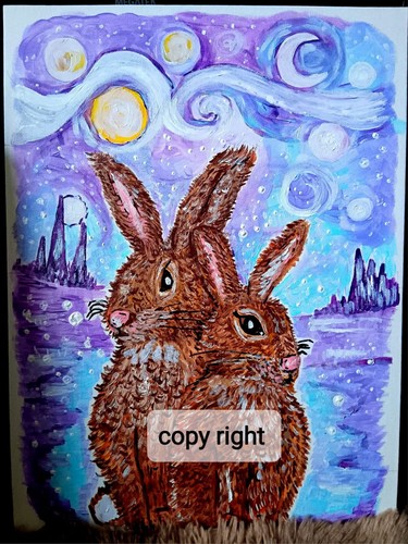 Flat canvas winter rabbits - canvas,