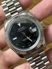 Seiko Mod Automatic Black and Green Dial NH35 Movement Presidential Bracelet Mod