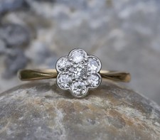 Vintage 18ct Yellow Gold & Platinum Diamond Daisy Ring UK O US 7.25