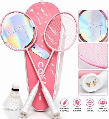 Pink coke badminton racket set - pink,