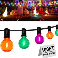 30m Outdoor Festoon Lights Multi-Coloured LED Bulbs Garden String Lights Mains