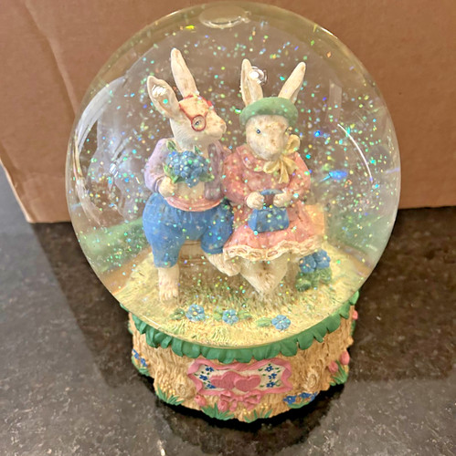 Easter bunny couple snow globe - easter,