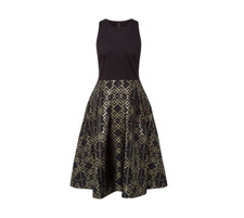 Ted Baker Flamie Jacquard Ballerina Dress Womens 0 Black Gold Sleeveless V-Neck