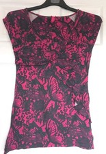 Great Condition Next Cerise Pink Black Print Top Size 10