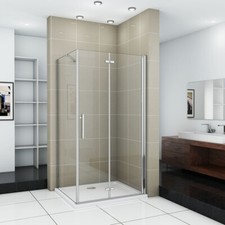 Frameless Bi fold Shower Enclosure Hinge Walk In Glass Door SidePanel Stone Tray