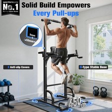 Adjustable Power Tower Station 12-Level Pull Up Bar Home Gym Strength Workout