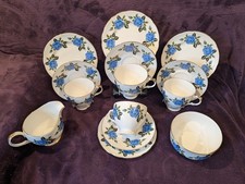 14 Piece, 4 Person Tea Set - Vintage Dorchester Fine Bone China "Blue Rose"  VGC