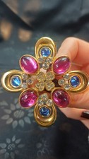 Vintage Signed Sphinx Brooch Pin 20524 Gold Tone with Coloured Rhinestones