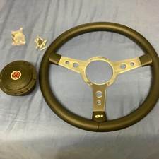  15” SLIGHTLY DISHED LEATHER STEERING  WHEEL POLISHED SPOKES 37 BOS MGB 70 -76