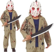 Childs Halloween Horror Killer Fancy Dress Costume & Mask Jason type Outfit fg