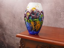 Murano Glass Vase – Vintage Italian Colorful White-Blue, Handmade 21 Cm
