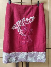 Lysgaard  Size M red wool floral Straight Pencil Skirt Embroidery lined 