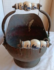 Vintage Copper Small 2 China Handled Coal Bucket, Decorative Lion Detail On Side