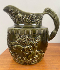 Vintage Retro Arthur Wood Hound Handle Large Green Glazed Pitcher Jug
