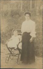 Postcard Edwardian Mother And baby In Pram Real Photo unposted 