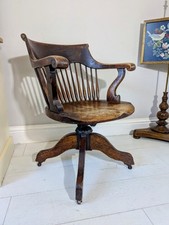 Antique Oak Armchair Rotating Recliner Swivel office Chair C1910-1920
