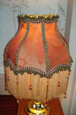 Victorian Downton   Terracotta damask  Beaded lampshade 12"  HANDMADE    Reduced