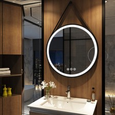 Round LED Illuminated Bathroom Mirror Hanging Wall Mirror Demister Aluminum Fram