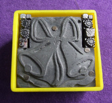 Letterpress Printing Adana CHRISTMAS BELLS & RIBBONS BLOCK Metal plate on wood