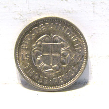 1942 Silver Three Pence Coin