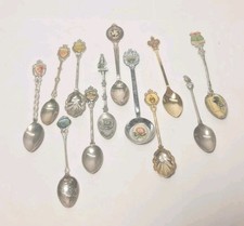 Lot of 12 Vintage Various Collectible Souvenir Travel Spoons Worldwide, Enameled