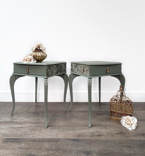 Green bedside table pair - bedside,