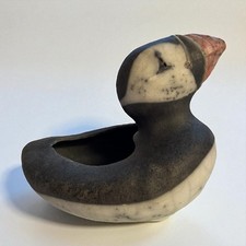 Tessa Oates Ceramic Raku Puffin Planter.Height 21cm L-29CM.Unusual. Collectible