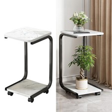 2 Tier Plant Stand Pots Holder Metal Side End Table Indoor Planter with Wheels