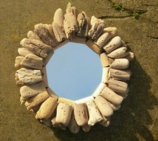 Round medium sized Fairtrade driftwood wall mirror. 