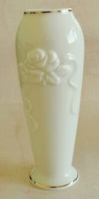 LENOX CHINA ROSE BLOSSOM 5.75” BUD VASE CREAM WITH EMBOSSED FLOWER AND RIBBON