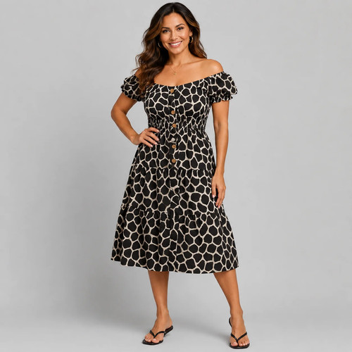 Giraffe print off shoulder - giraffe,