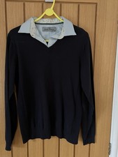 Next Men's Mock Shirt Jumper Size Small In Blue Long Sleeve