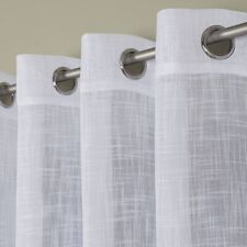 Luxury White Linen Look Sheer Eyelet Top Curtains 55"x90" Pair Ready Made Panels
