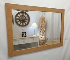 Natural Oak Finish Wood Frame Wall Mirror Rectangular Bevelled Glass 90x65cm