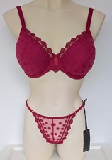 BNWOT Charnos Mosaic Padded Bra & String Set 34DD/Medium 34E/Medium Cranberry