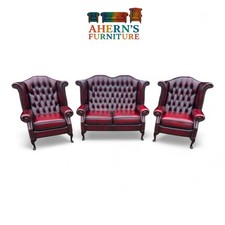 Saxon Oxblood Leather Chesterfield Queen Anne Chairs And Sofa FREE DELIVERY