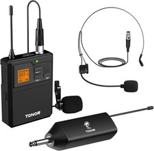 TONOR TW621 Wireless Headset Microphone & Lavalier Mic with Bodypack Transmitter