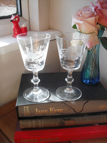 Etched glass wine goblets - etched,