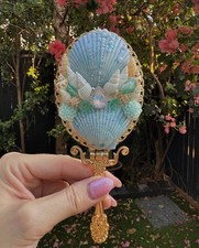 SOMETIMES GREEN SOMETIMES BLUE  'Azure Dreams' - Guilt Gold Seashell Mirror