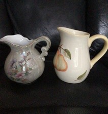 2 x  Small China Cream/Milk Jugs - Flowers And Pears